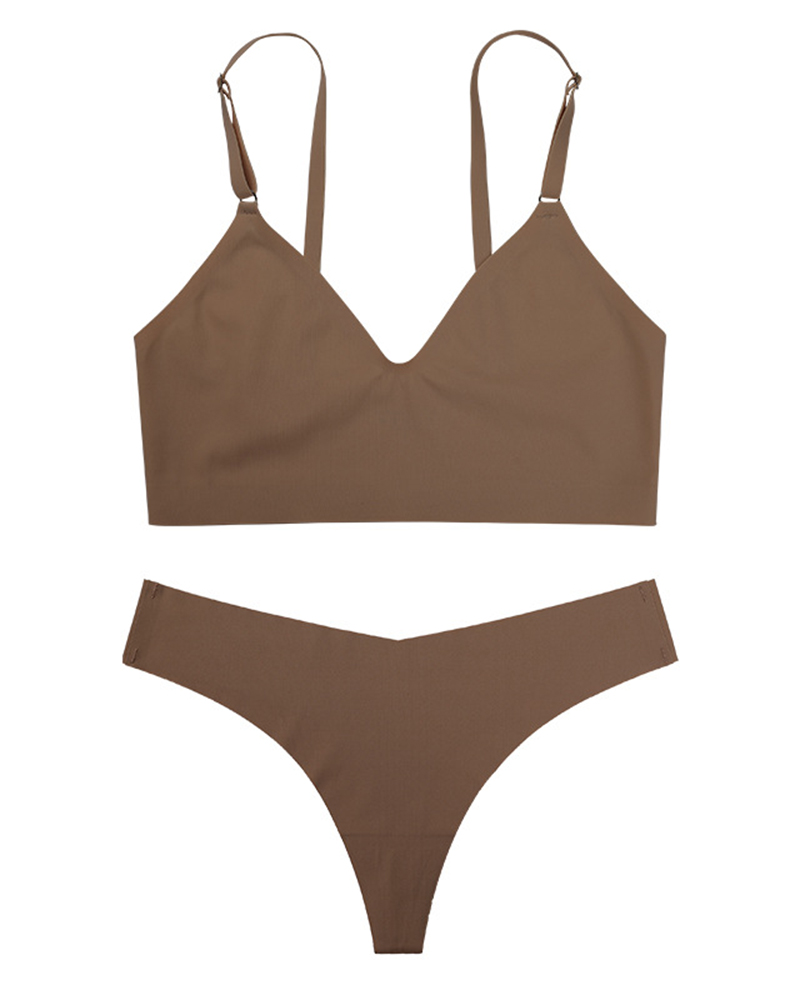 

Seamless V-Neck Wireless Lifting Bra Set, Coffee