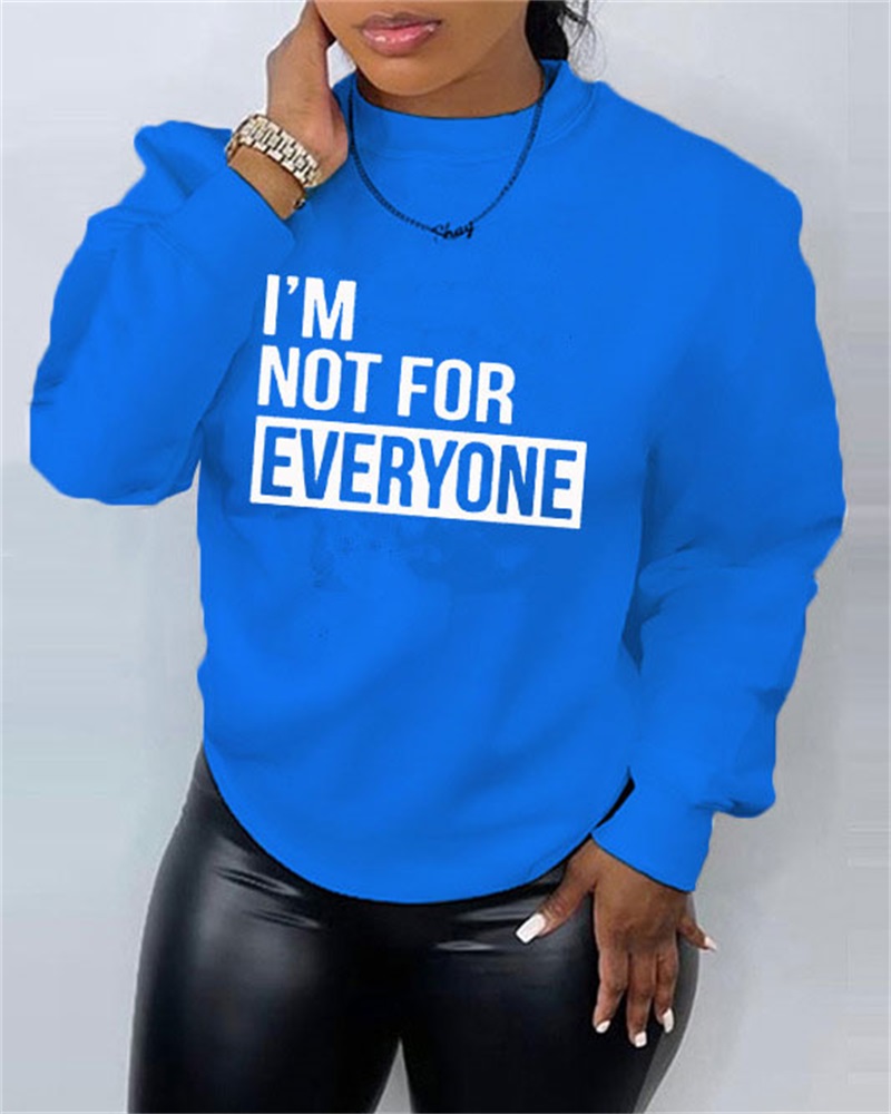 

Letter Print Long Sleeve Casual Sweatshirt, Blue