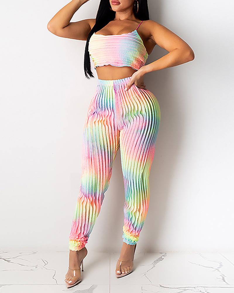 

Tie Dye Print Ruched Top & Pants Set, Pink