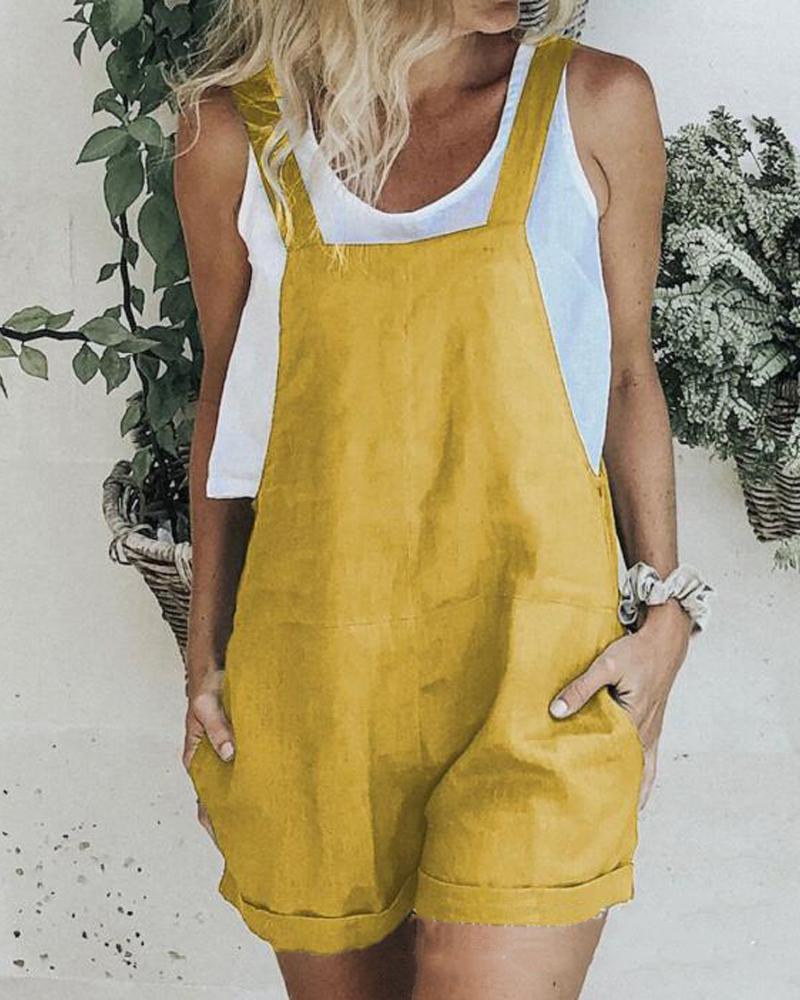 

Linen Overall Romper, Yellow