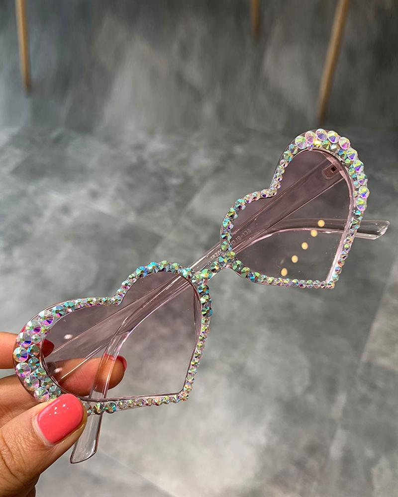 

1Pair Heart Shaped Frame Rhinestone Decor Eyeglasses, Pink