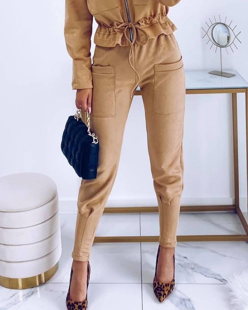

Pocket Design Cuff Skinny Pants, Brown