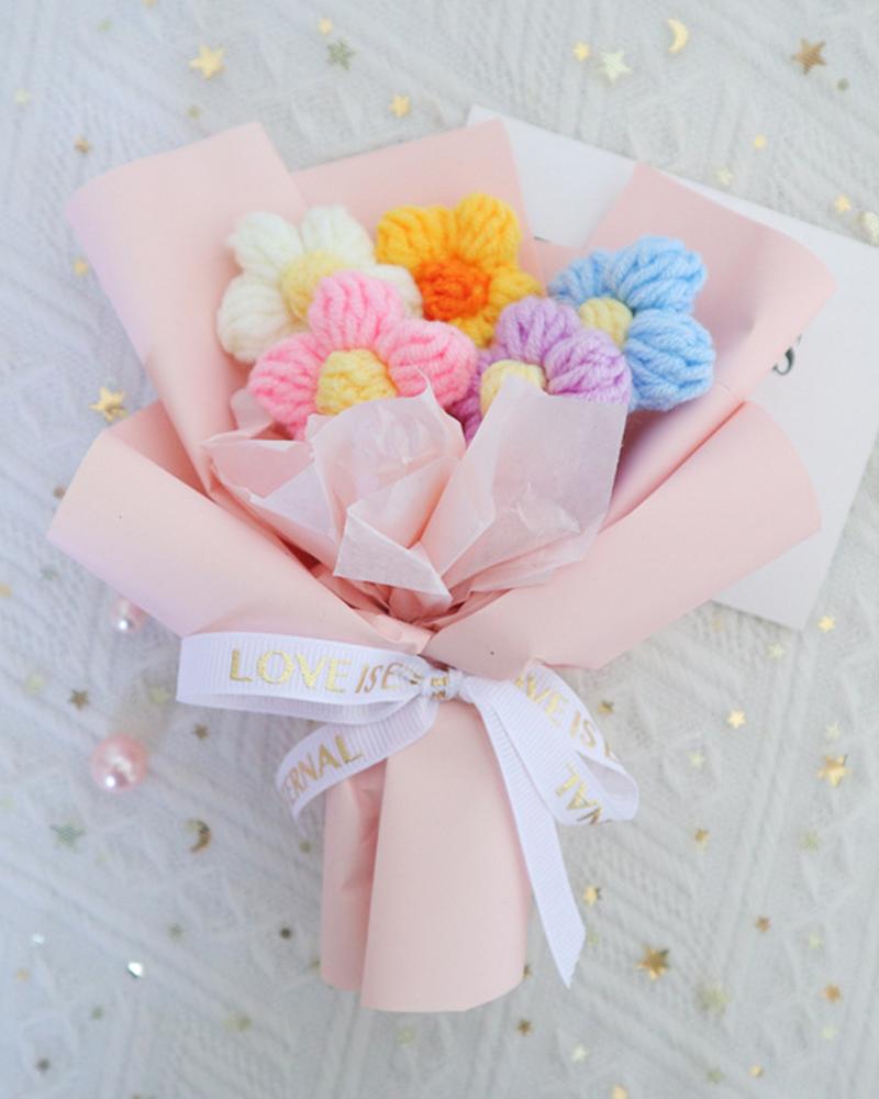 

1 Pack Mother's Day Gift Handmade Crochet Artificial Floral Bouquet, Pink