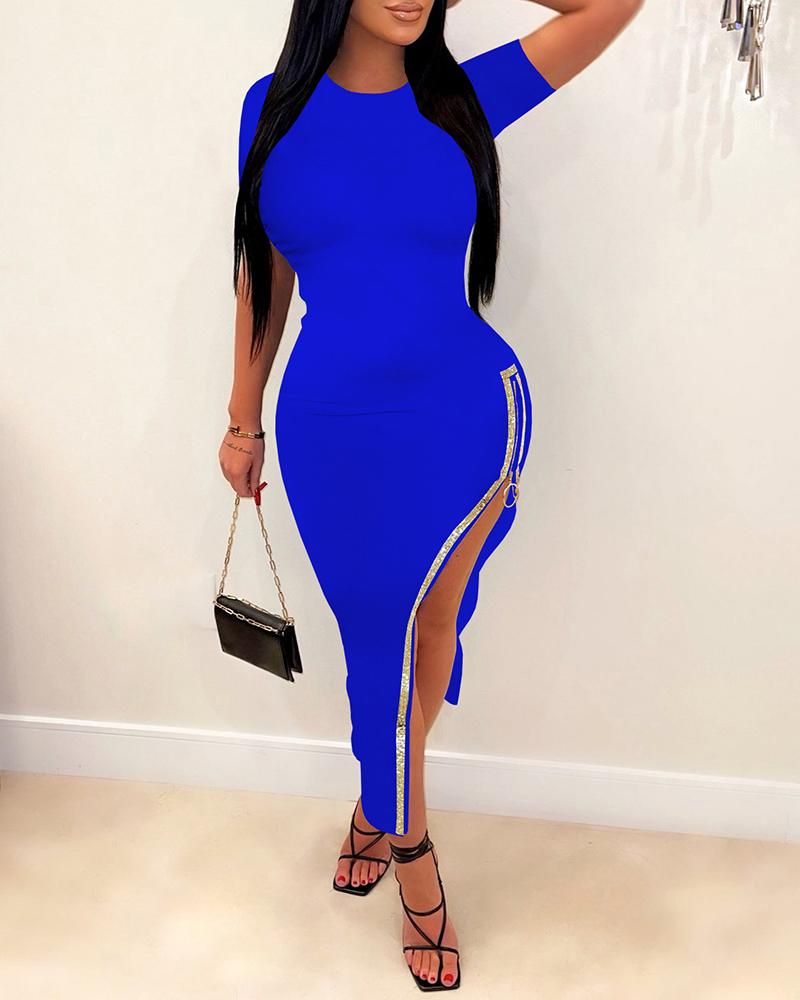 

O-Neck Zipper Design Party Dress, Blue