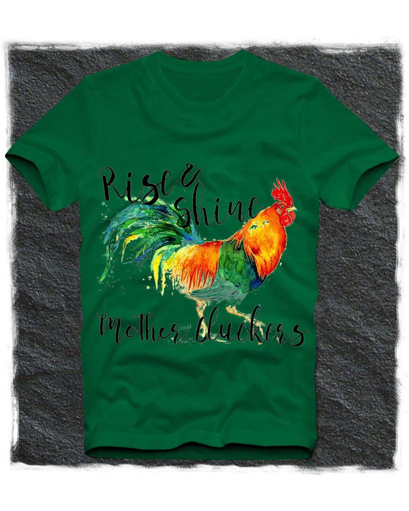 

Rooster Patterns Print Short Sleeve Loose T-shirts, Green