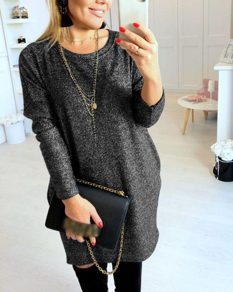 

Long Sleeve Keyhole Back Casual Dress, Dark grey