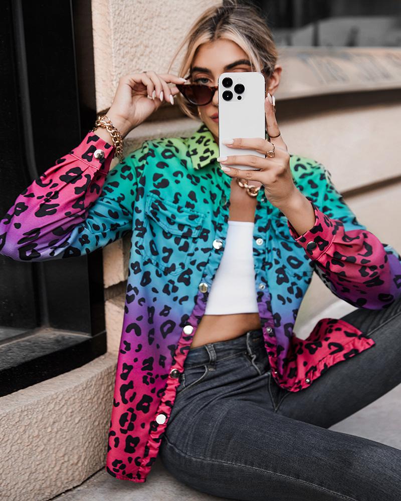 

Cheetah Print Ombre Pocket Design Shirt, Multicolor