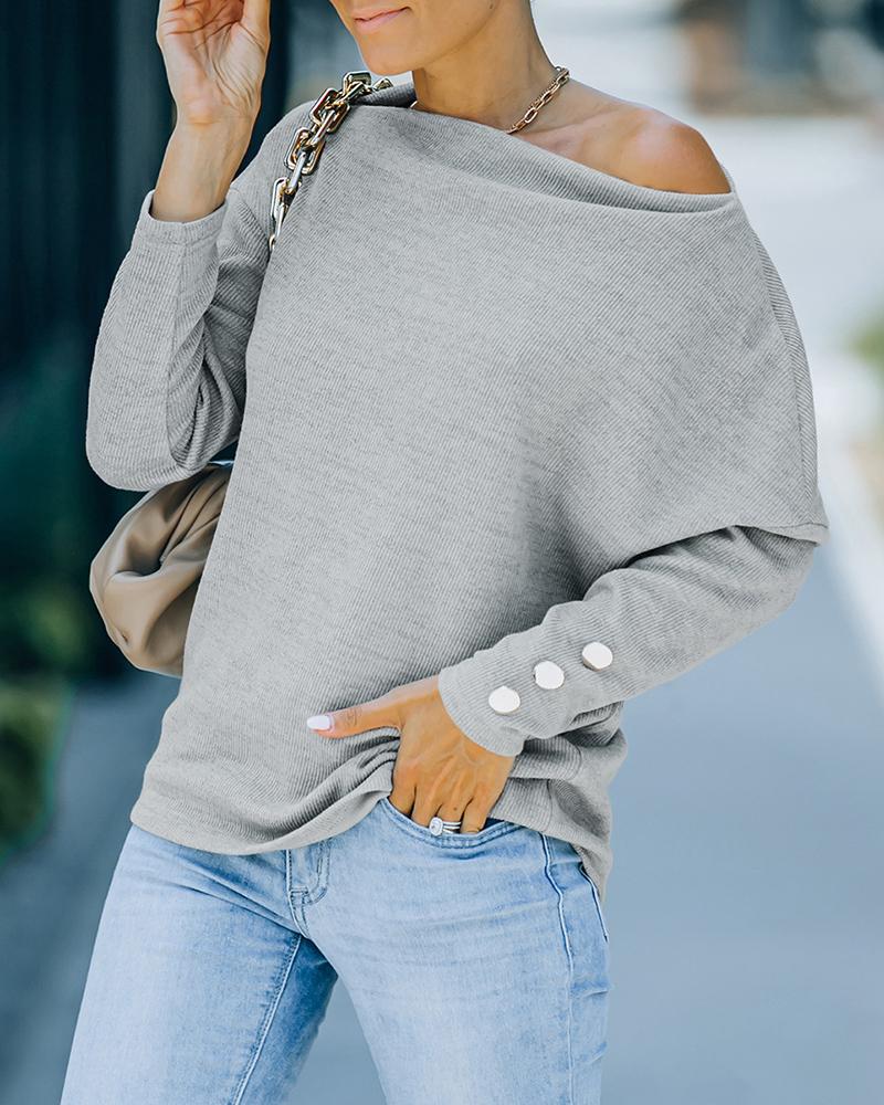 

Long Sleeve Button Decor Top, Gray