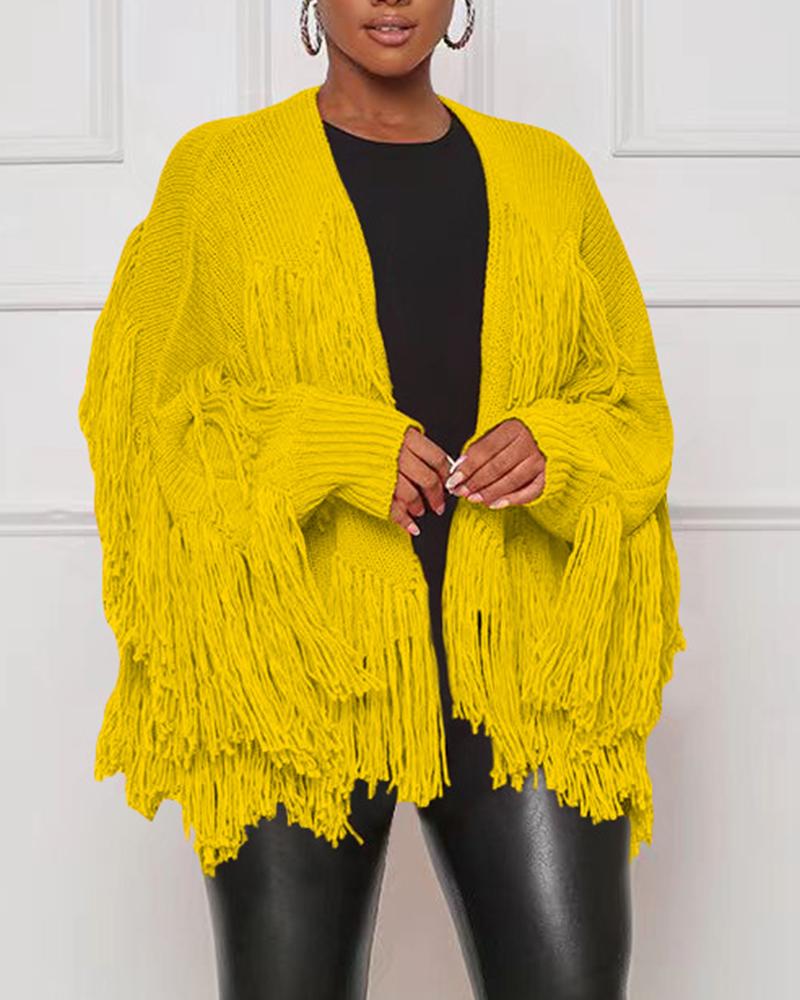 

Tassel Design Long Sleeve Knit Cardigan, Yellow