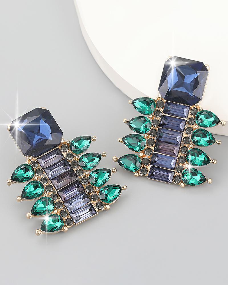 

1Pair Colorful Rhinestone Waterdrop & Geo Shaped Earring, Blue