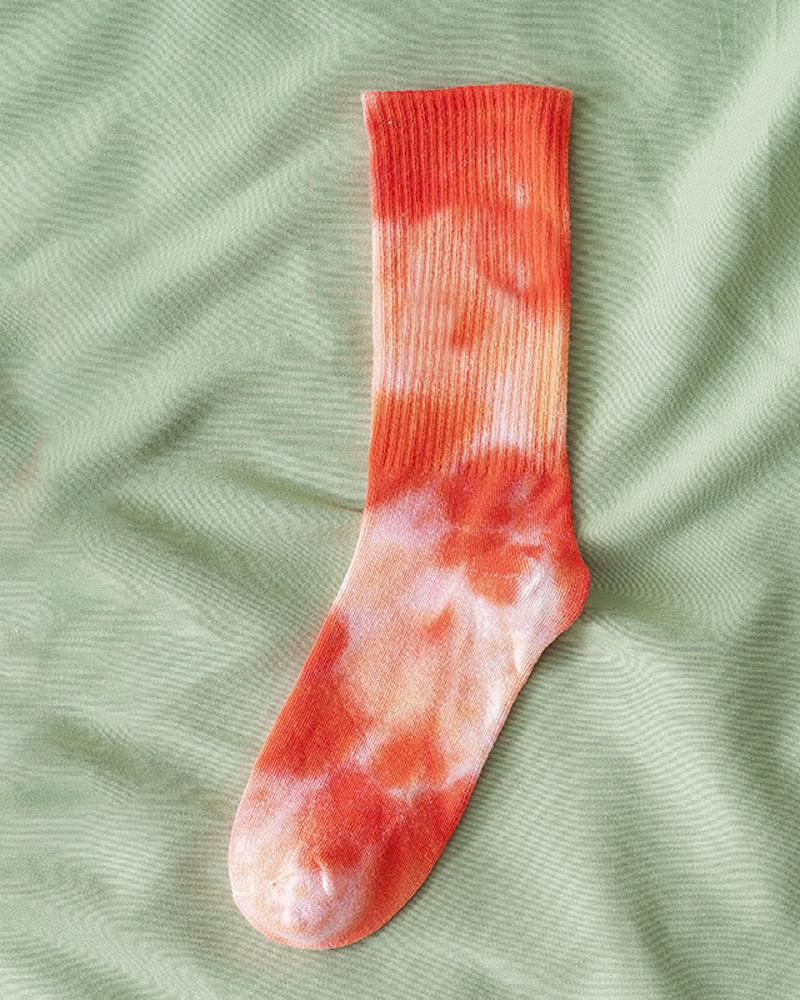 

1Pair Tie Dye Print Socks, Orange