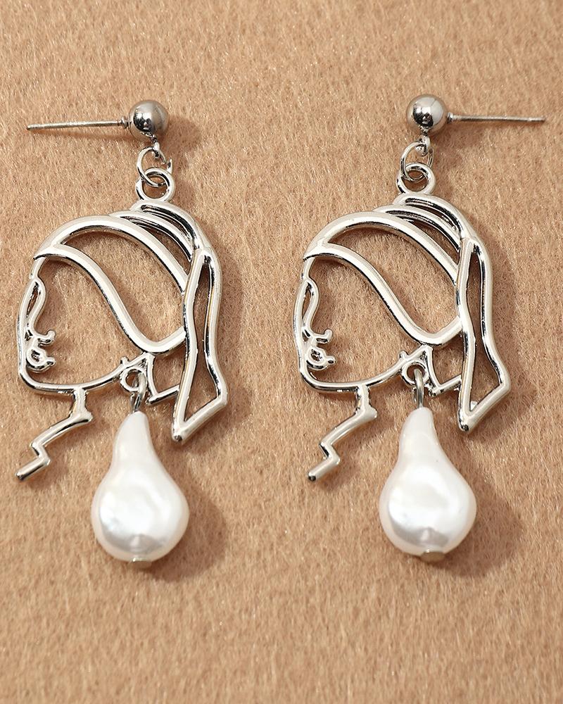 

1Pair Hollow Out Girls Pearls Drop Earrings, Silver