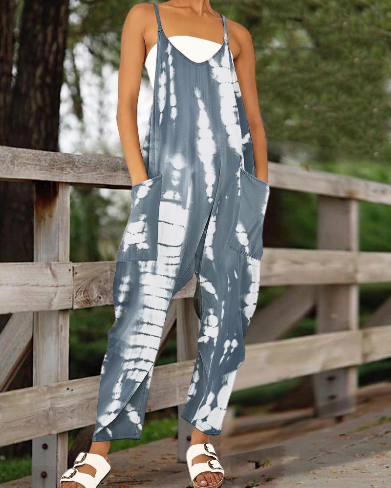 

Tie Dye Print Pocket Design Cami Jumpsuit, Gray