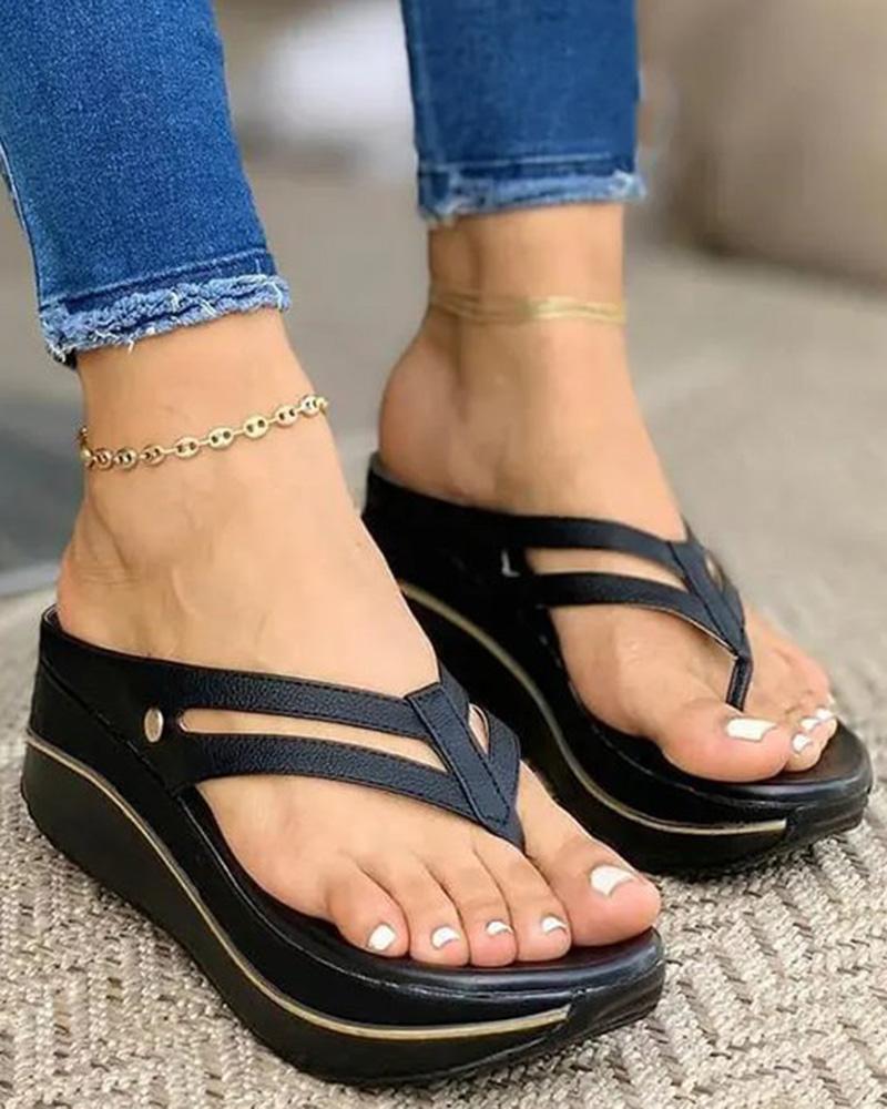 

Hollow Out Toe Post Muffin Flip Flops, Black