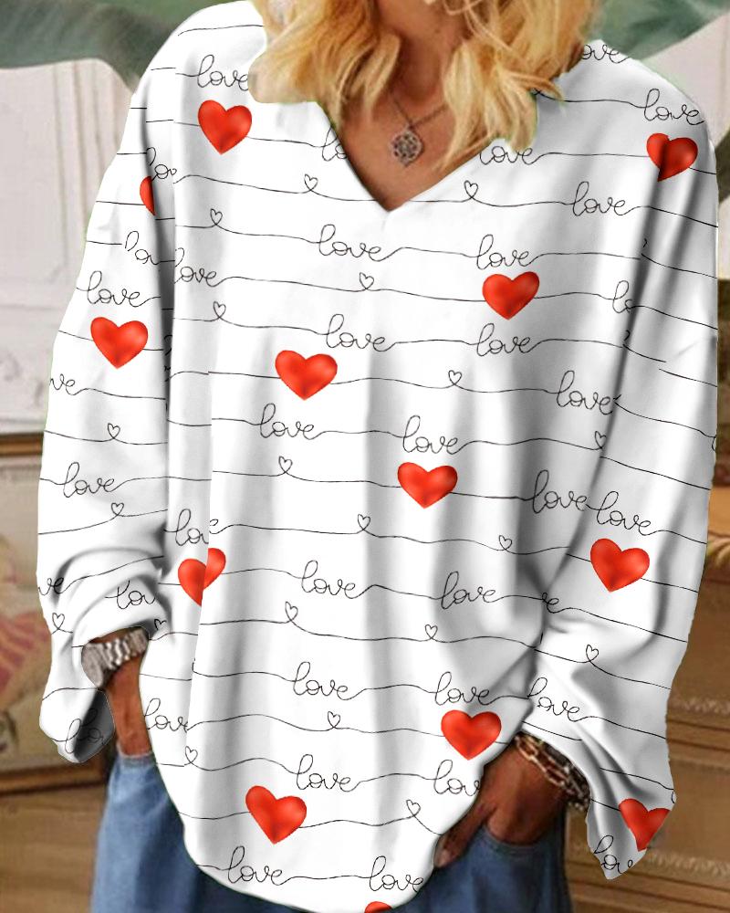 

Plus Size Valentine's Day Love Heart Print Casual Top, White