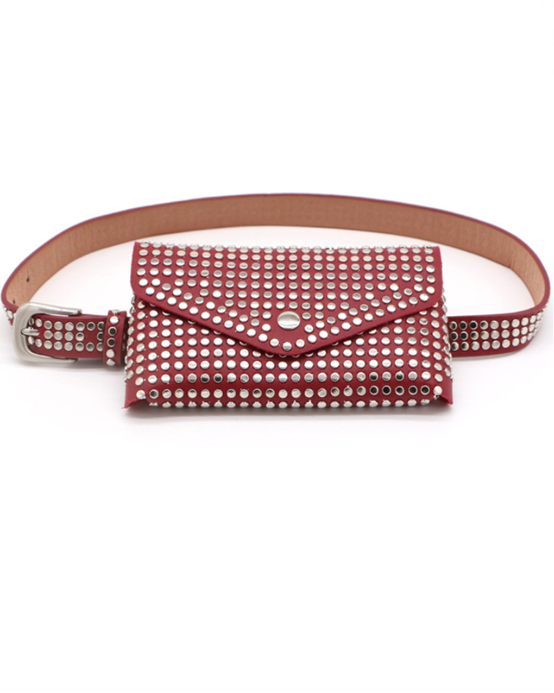 

PU Leather Rivet Decor Punk Fanny Pack, Red