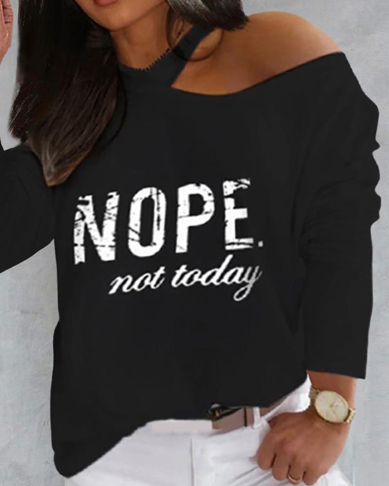 

Plus Size Slogan Print Cold Shoulder Top, Black