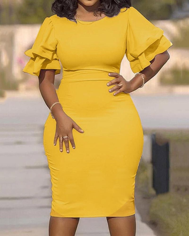 

Flutter Sleeve Ruffles Work Dress, Yellow