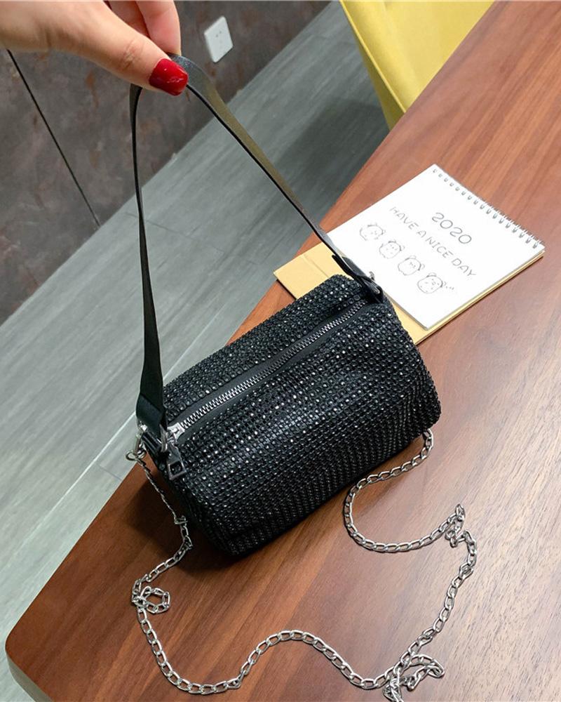 

Sparkling Rhinestone Decor Chain Strap Shoulder Bag, Black