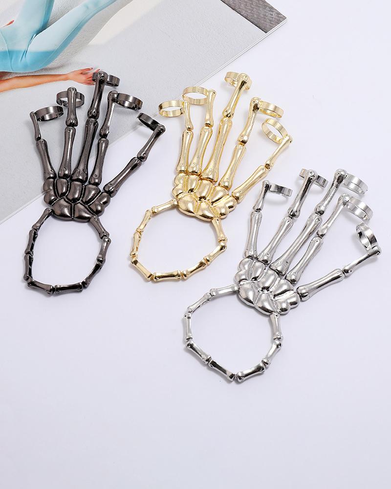 

Halloween Skull Skeleton Hand Bracelet With Ring, Black