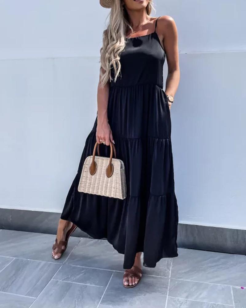 

Tied Detail Backless Spaghetti Strap Maxi Dress, Black