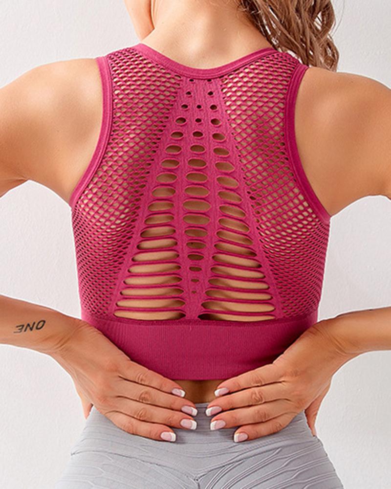 

Hollow Out Yoga Sports Bra Tank Top, Pink