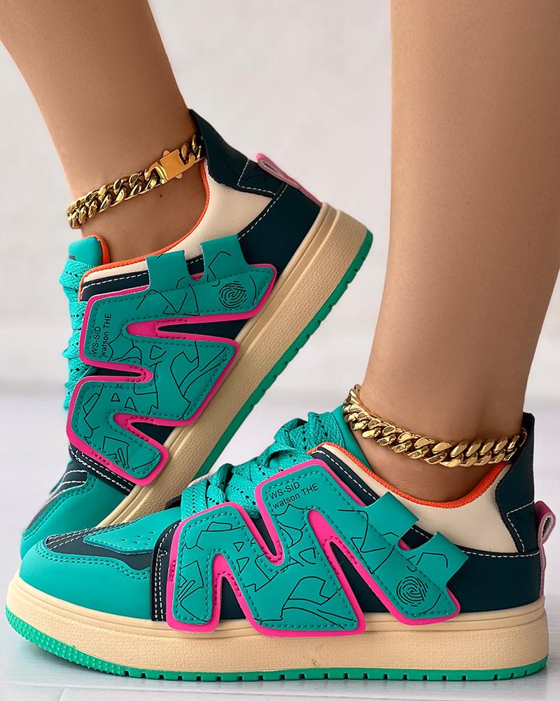 

Letter M Pattern Lace-up Fashionable Sneakers, Green