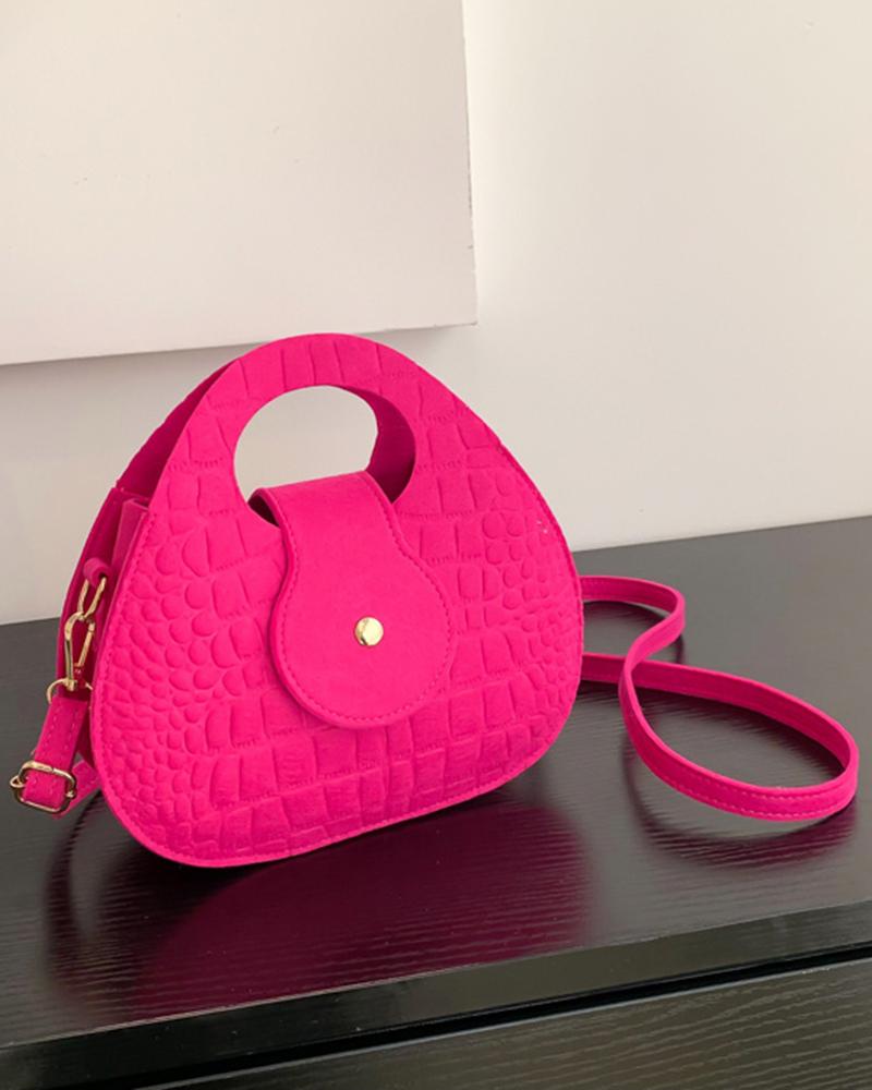 

Crocodile Embossed Double Handle Felt Crossbody Bag, Hot pink