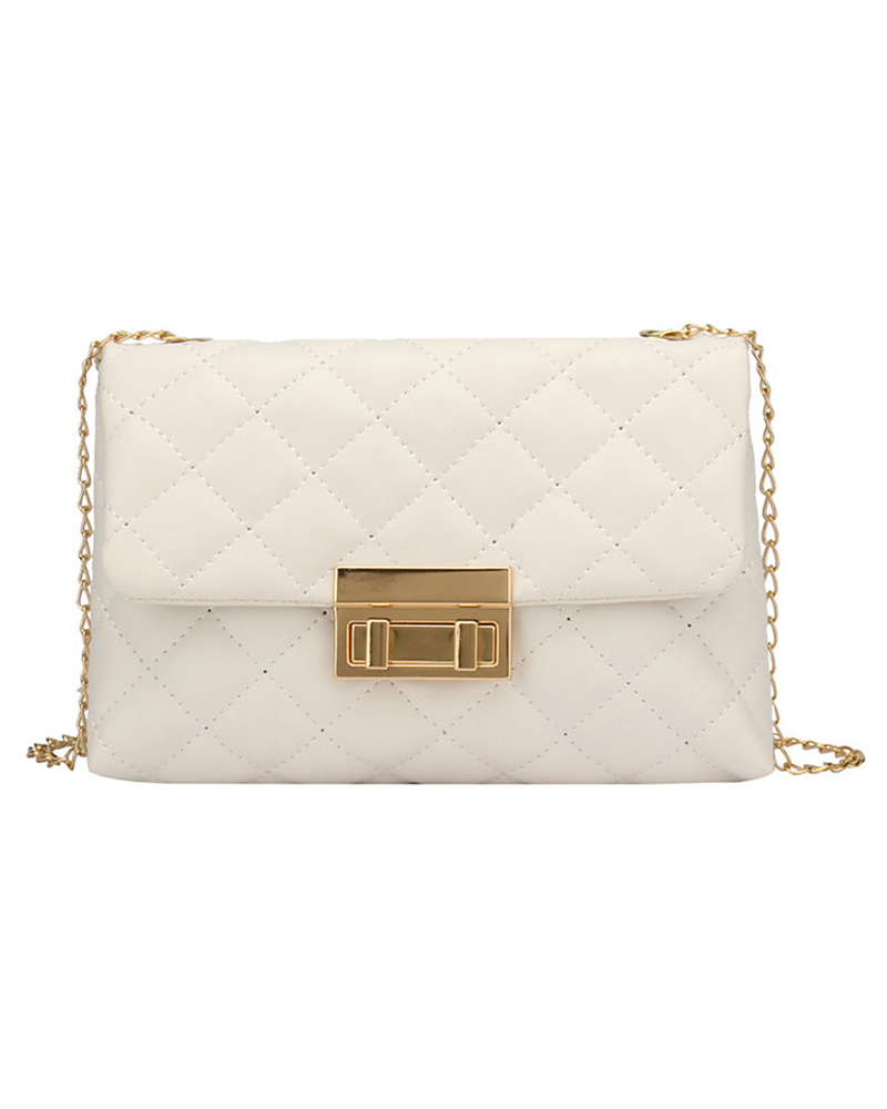 

Quilted Chain Strap Flap Crossbody Bag, White