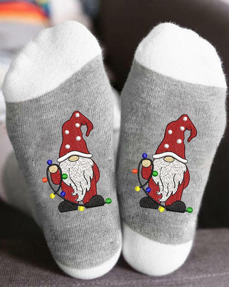 

1Pair Christmas Cartoon Santa Gnomes Print Colorblock Crew Socks, Style3