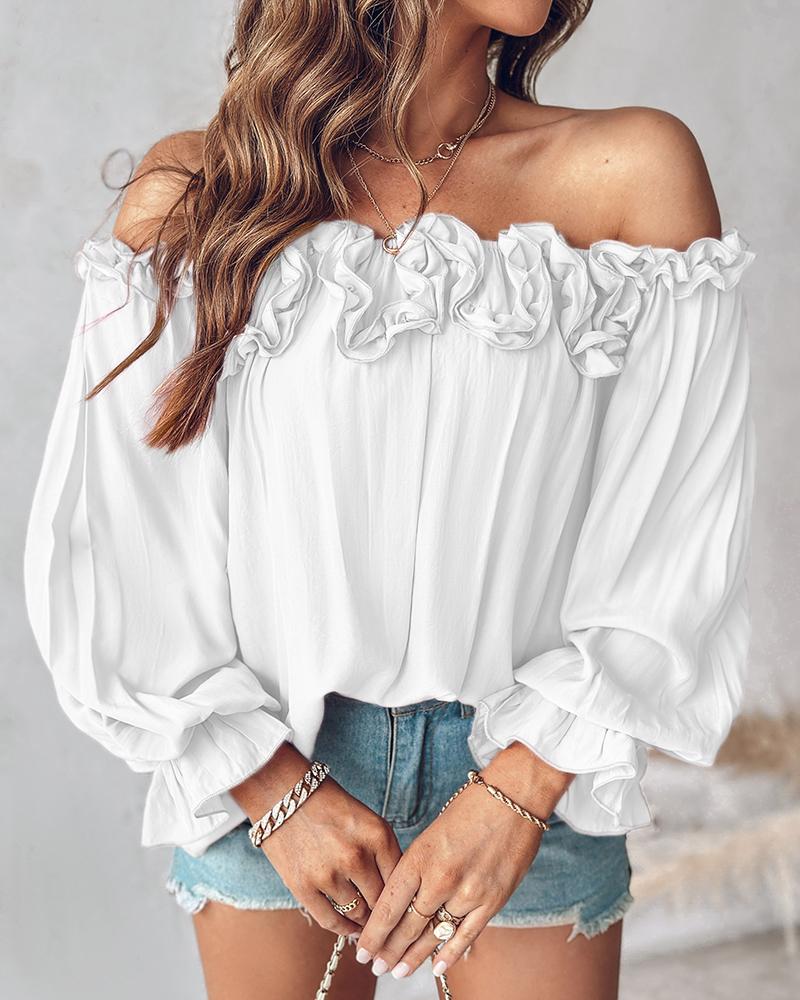 

Ruffle Hem Lantern Sleeve Top, White