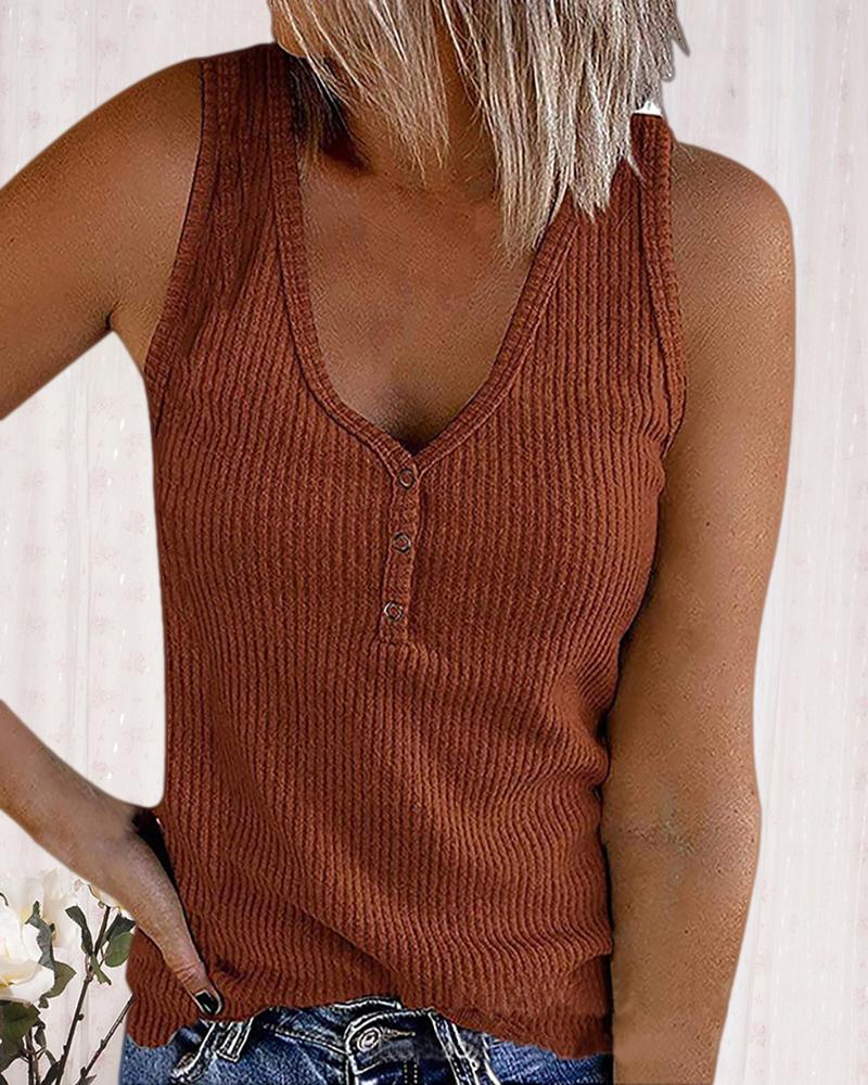 

Plain Button Design Sleeveless Tank, Red