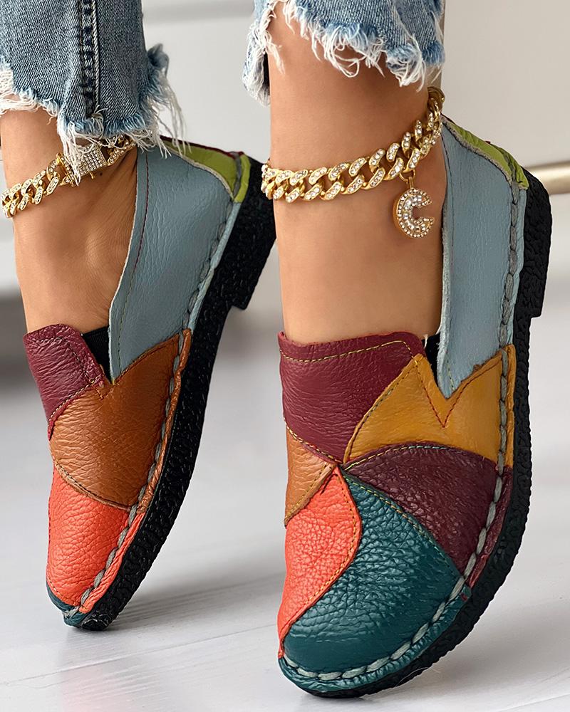 

Colorblock Slip-on Work PU Loafers, Blue&orange