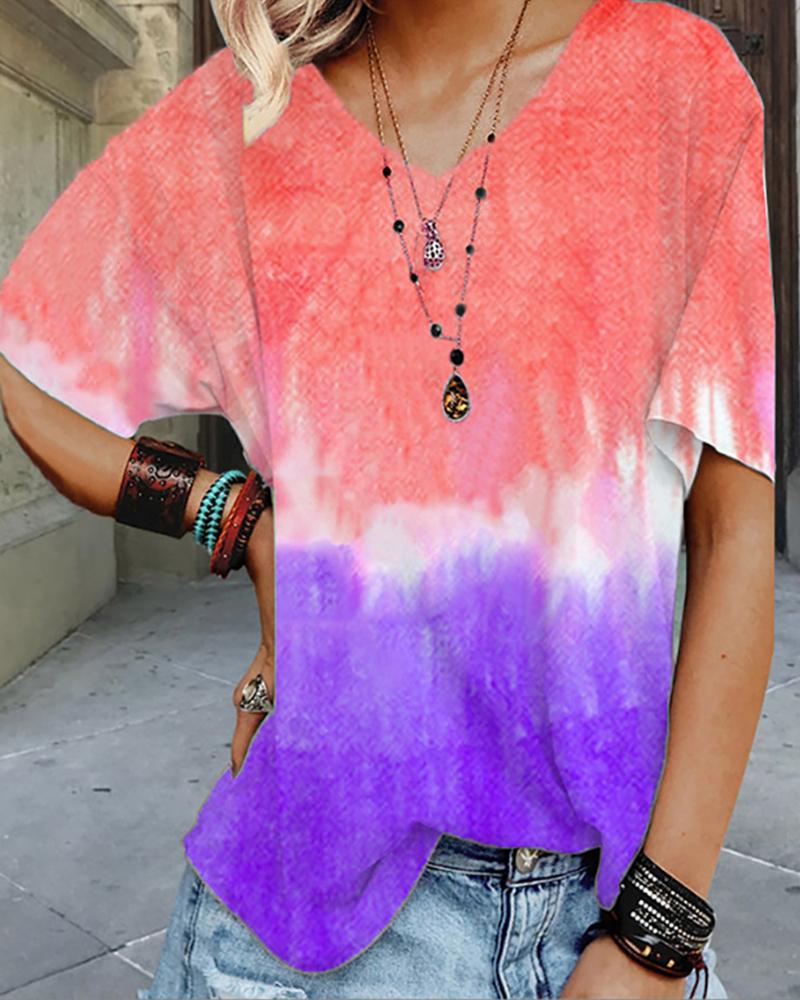 

Tie Dye Print Short Sleeve Casual T-shirt, Orange