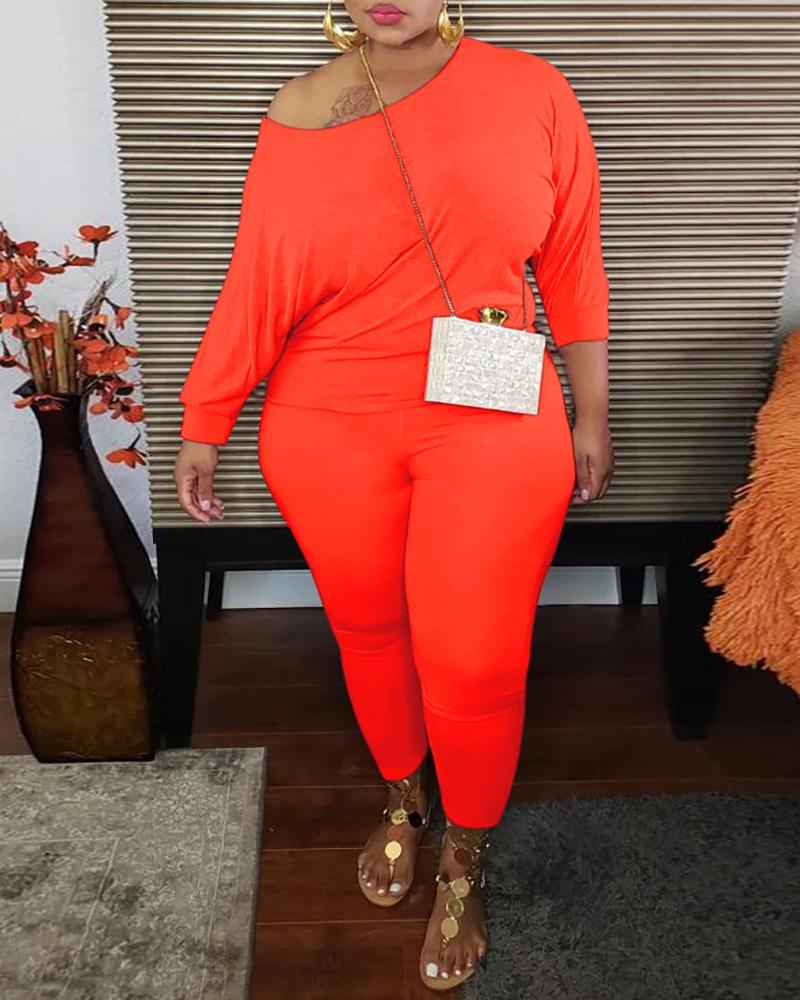 

Plus Size Long Sleeve Casual Top & Pants Set, Orange