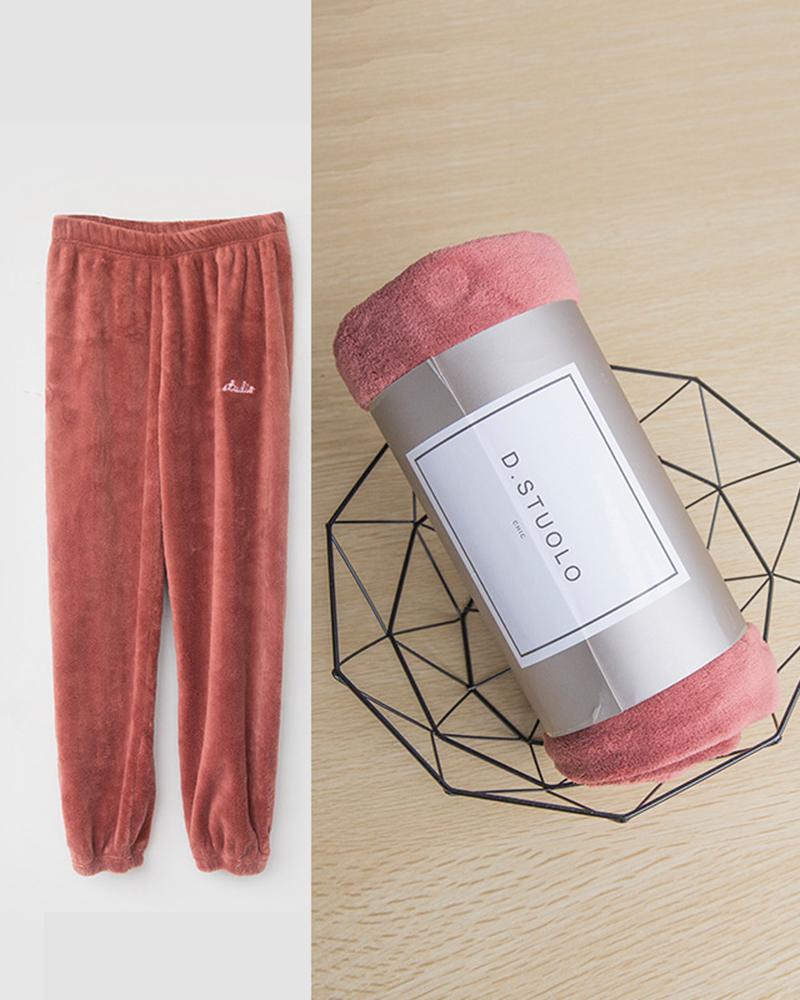 

High Waist Fuzzy Cuffed Pants, Red