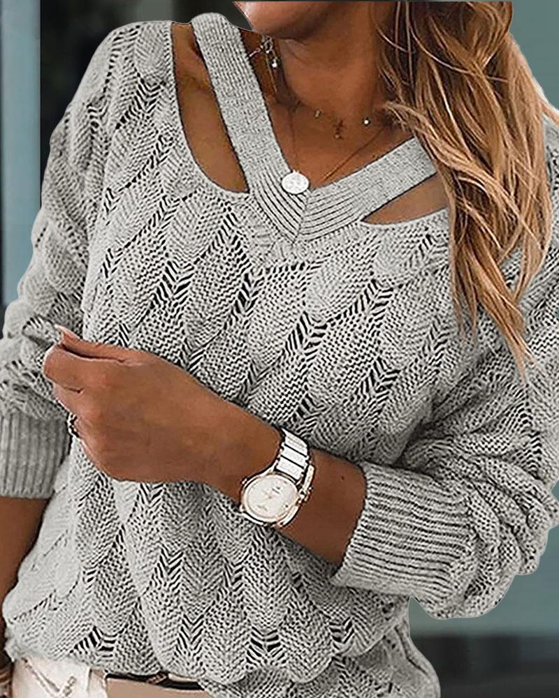 

Cold Shoulder Textured Knit Sweater, Gray