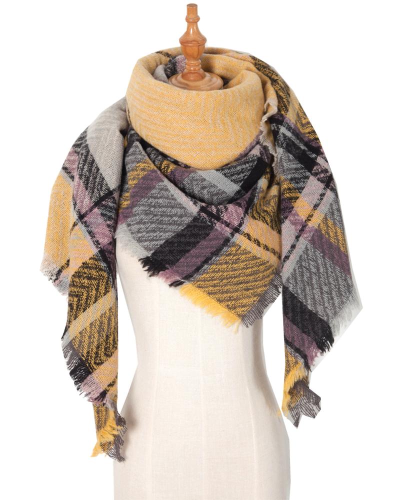 

1pc Fringe Trim Plaid Warm Triangle Scarf Wrap Shawl, Style6