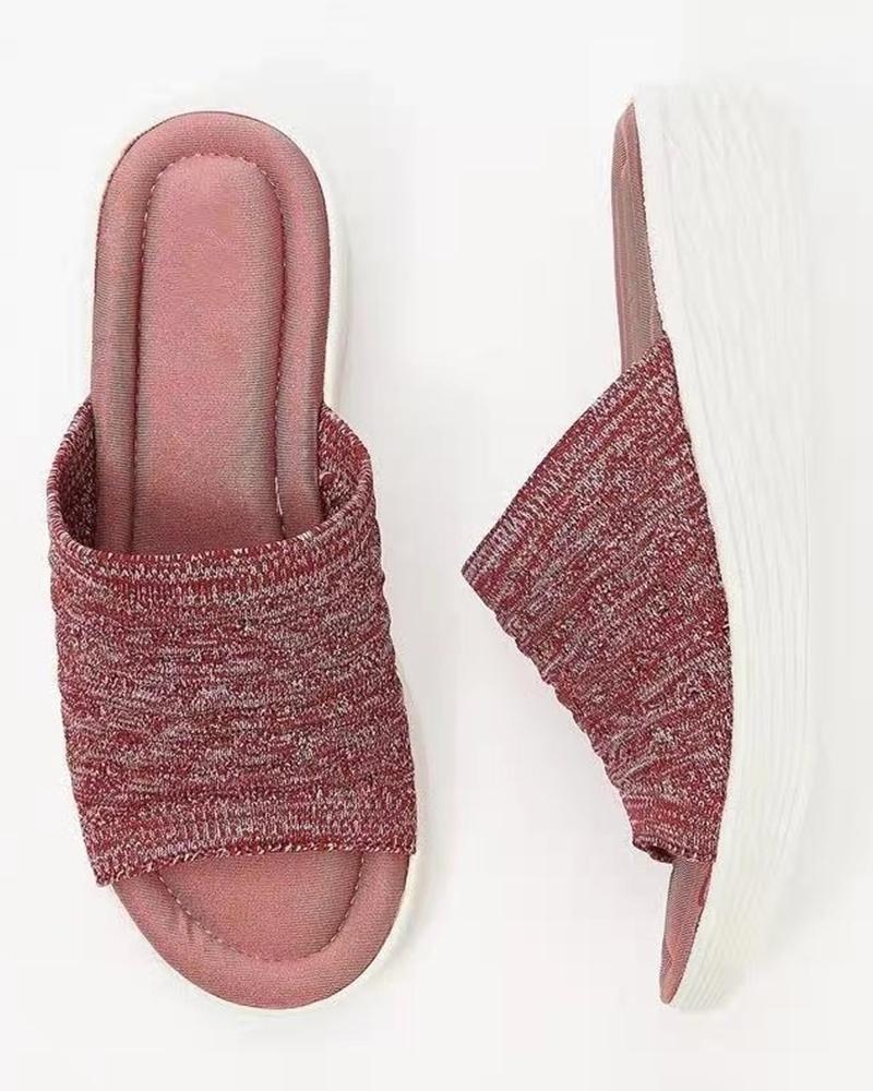 

Solid Knitted Upper Open-toe Platform Sandals, Pink