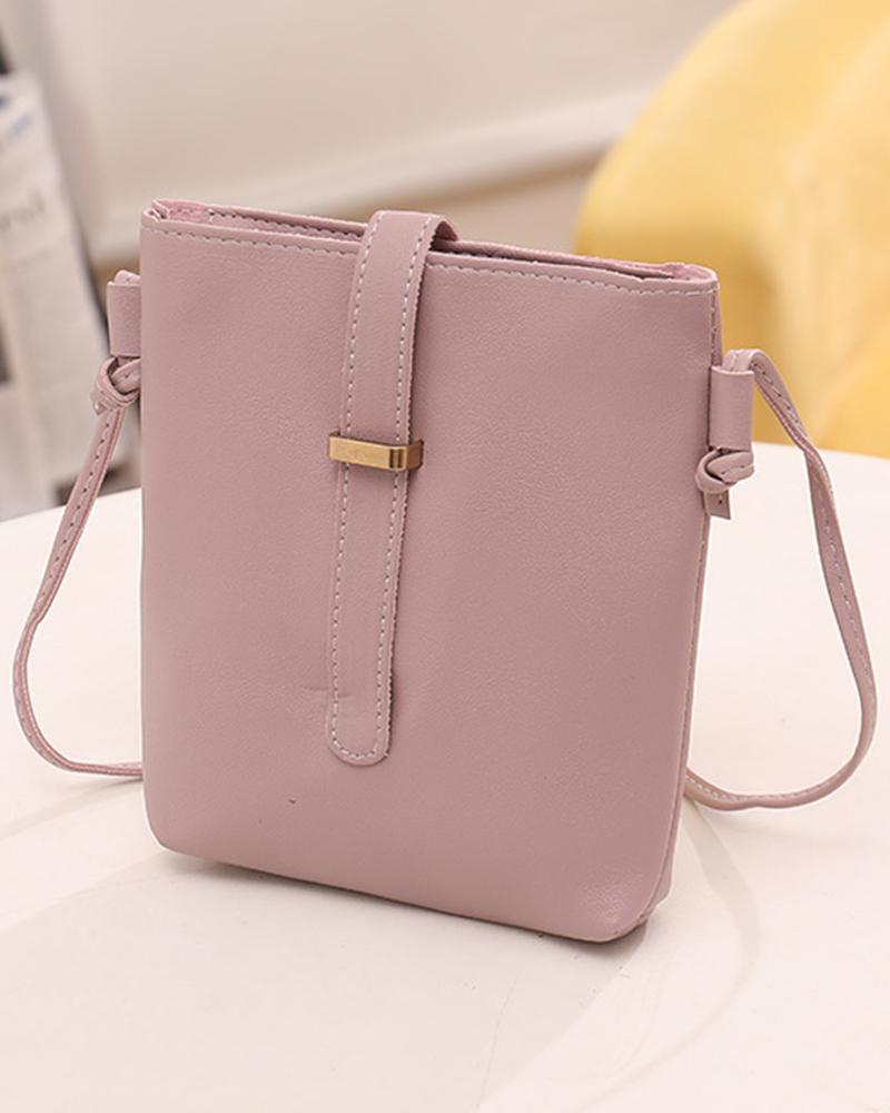 

Buckled Detail Crossbody Shoulder Bucket Bag, Light pink