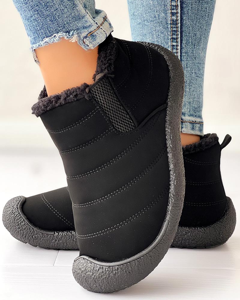 Quilted Fuzzy Detail Lined Ankle Boots