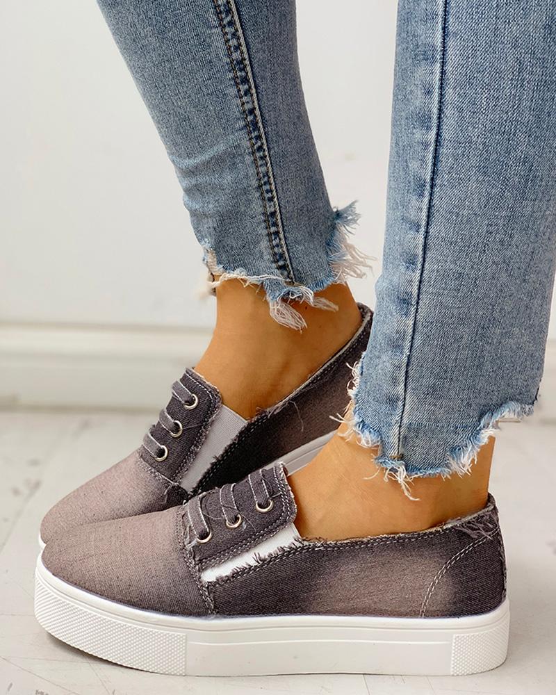 

Eyelet Detail Flat Casual Shoes, Gray