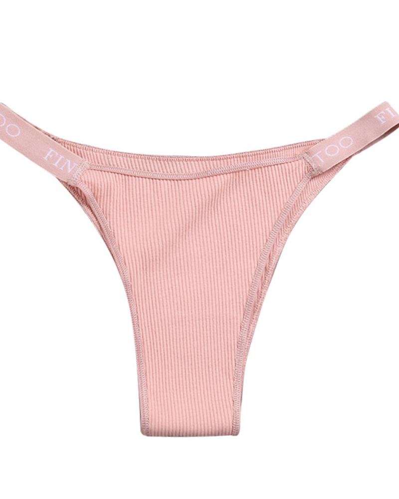 

Ribbed Splicing Letter Print Low Waist Skinny Panties, Pink