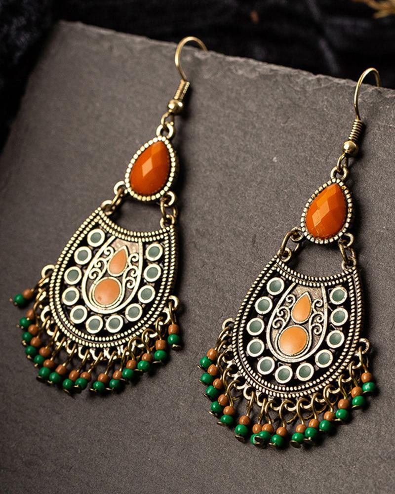 

1Pair Hollow Out Bohemian Tribal Tassel Waterdrop Earrings, Orange