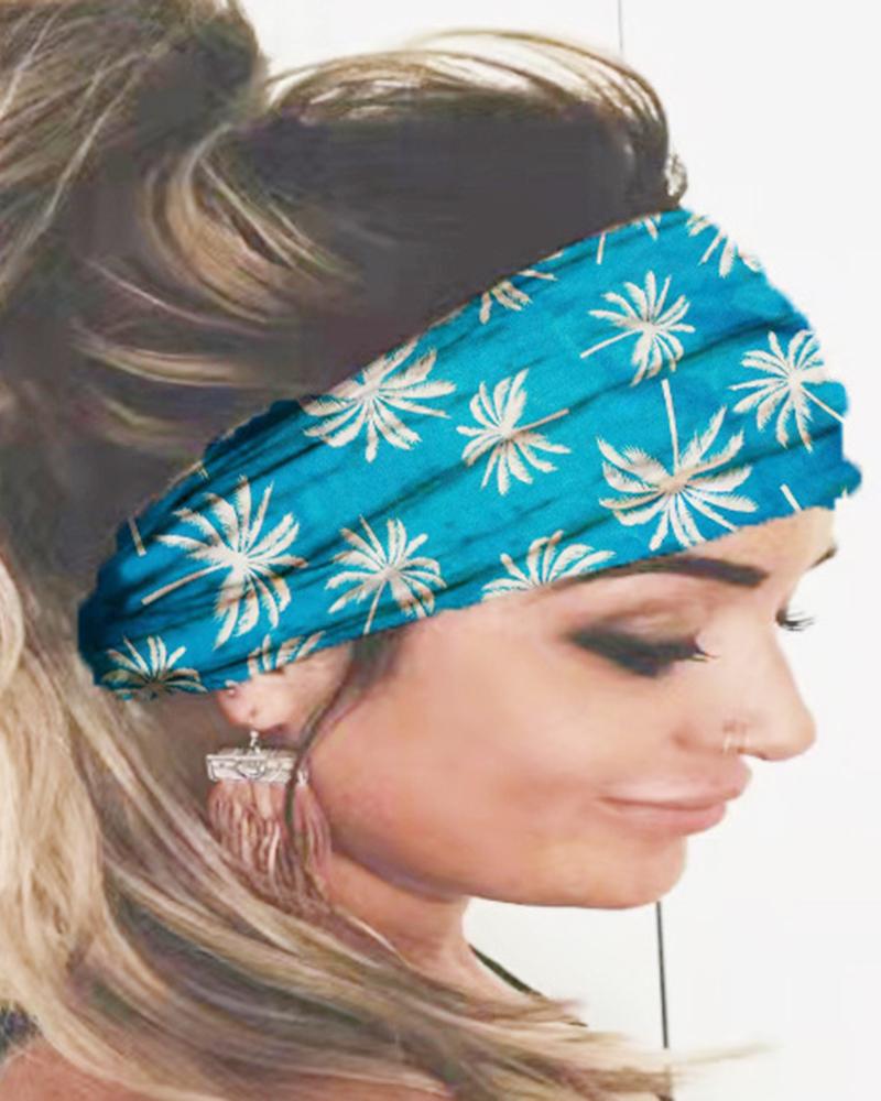 

1pc Coconut Tree Print Yoga Sports Wide Headband, Blue