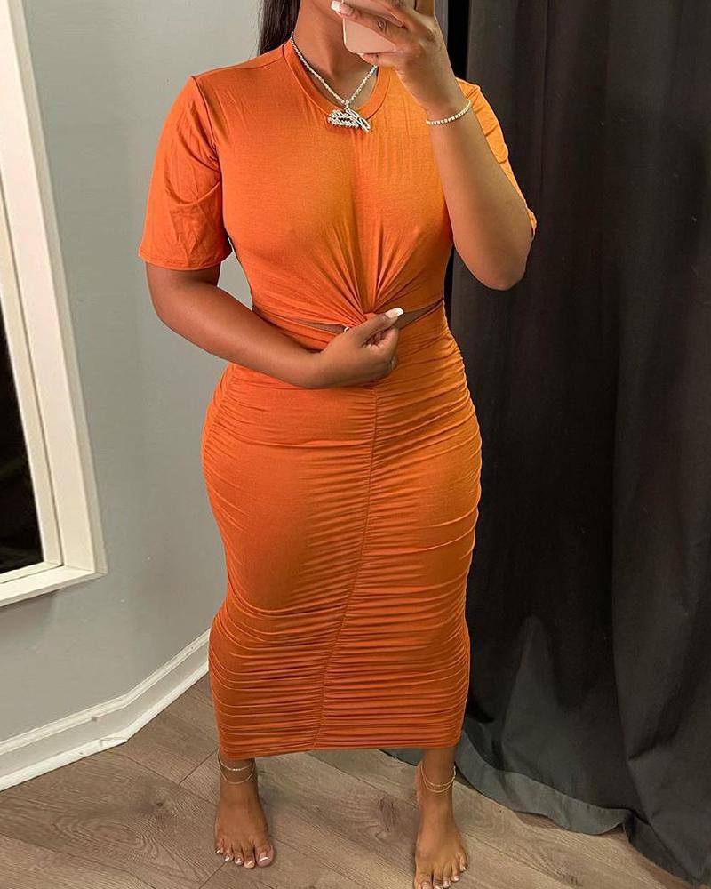 

Cutout Twist Ruched Casual Maxi Dress, Orange