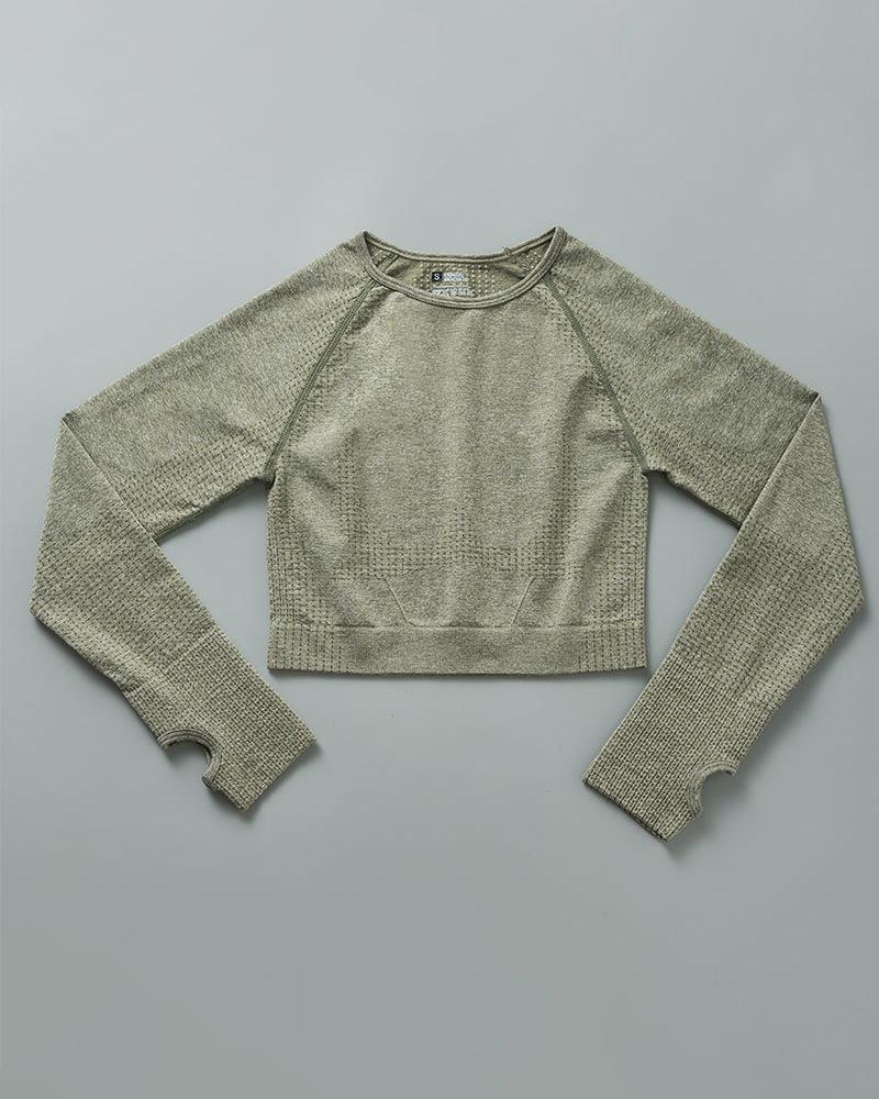 

Plain Long Sleeve Round Neck Skinny Active Tops, Army green
