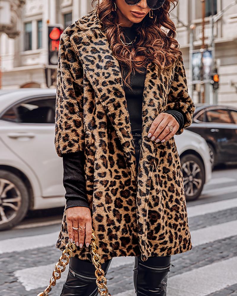 

Leopard Print Button Front Teddy Coat