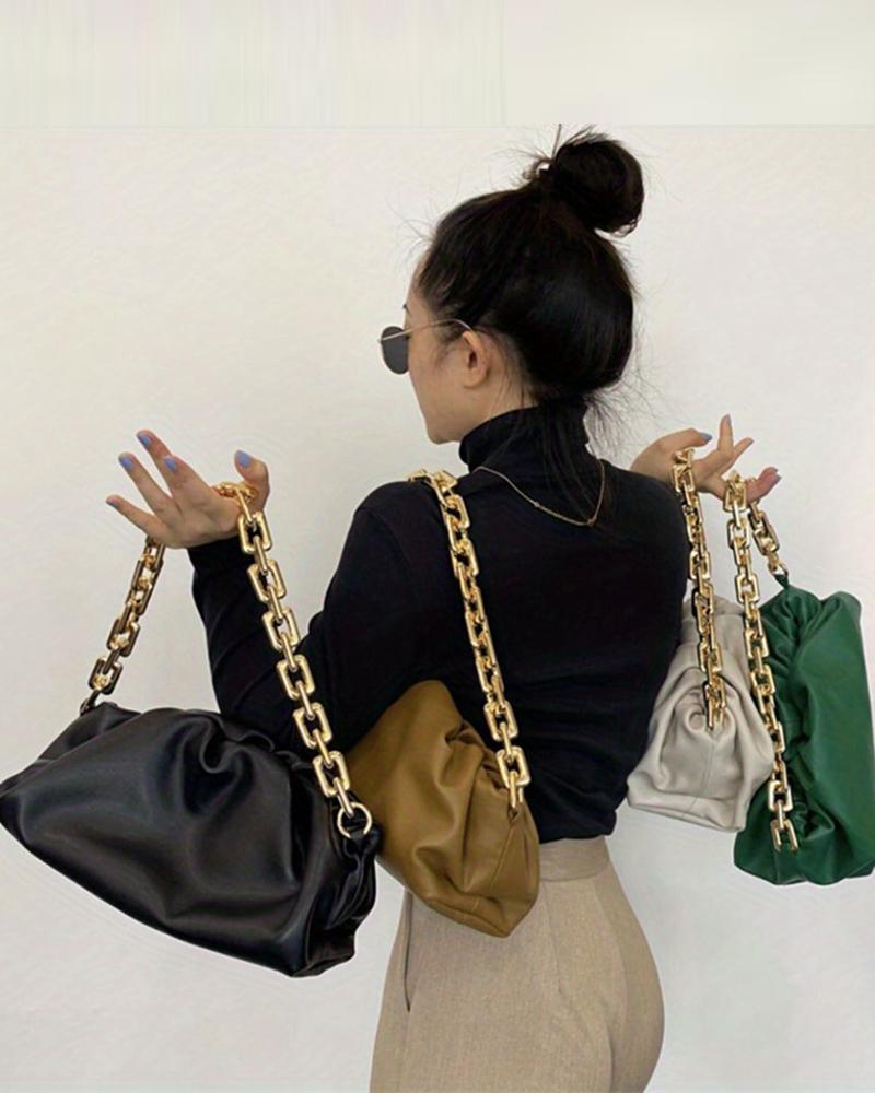 

Ruched Chain Strap Shoulder Bag, Black