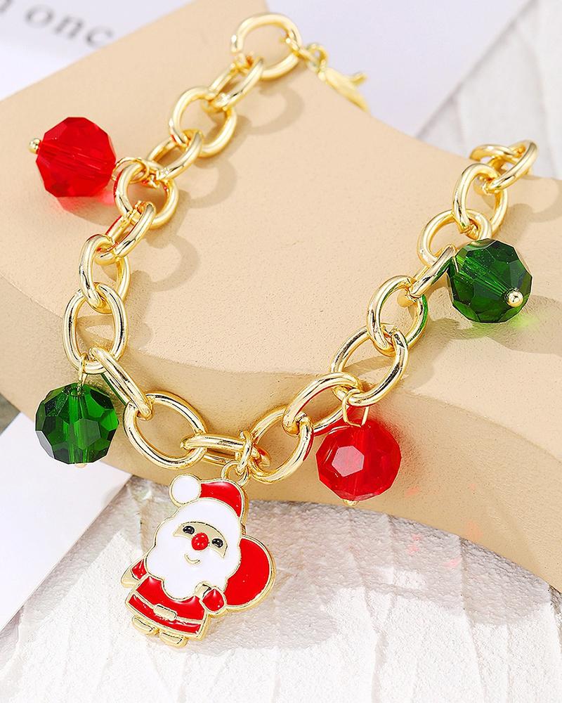

1pc Christmas Santa Clause Crystal Stone Chain Bracelet, Multicolor